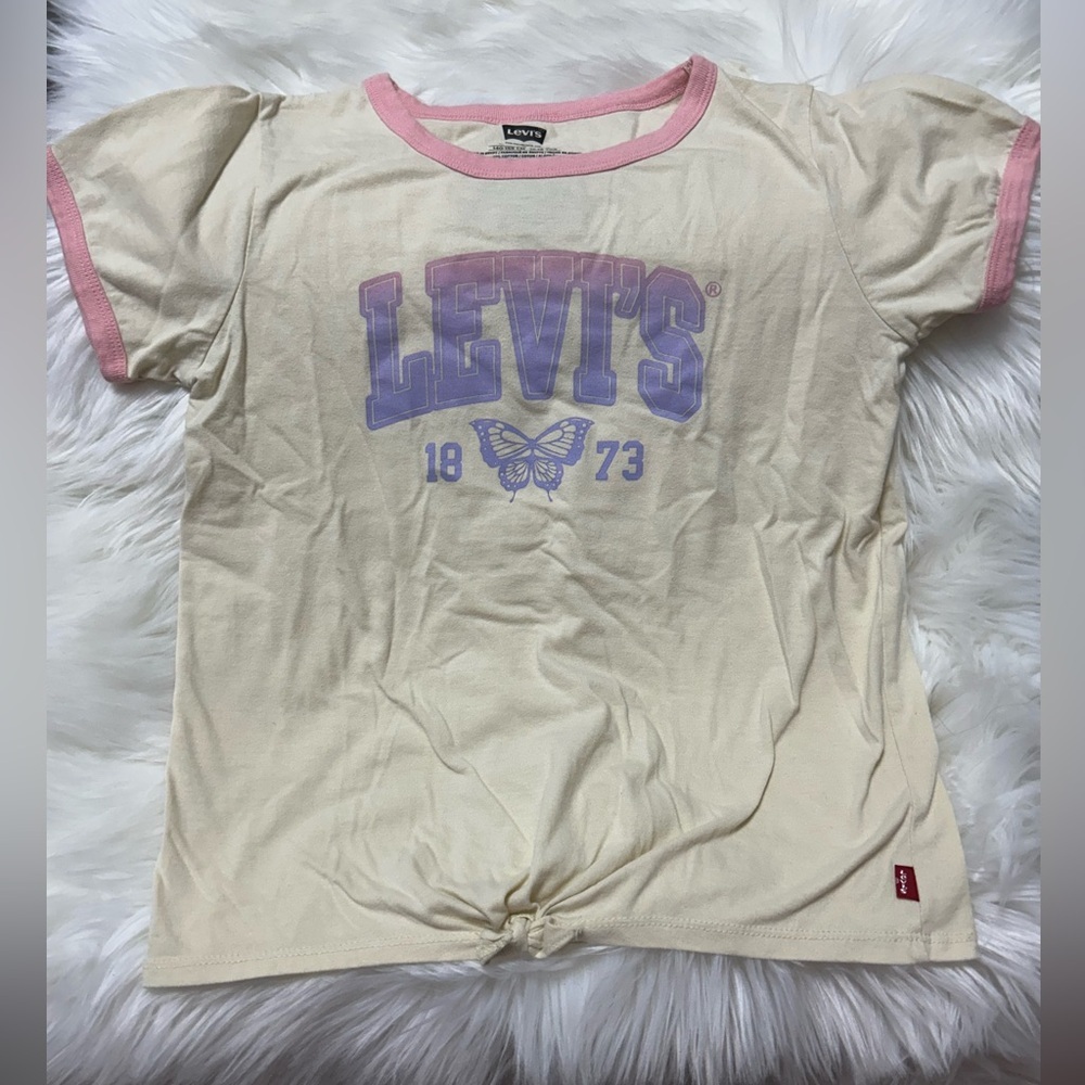Size Large GIRLS Levi’s Butterfly Tie up T-Shirt E1